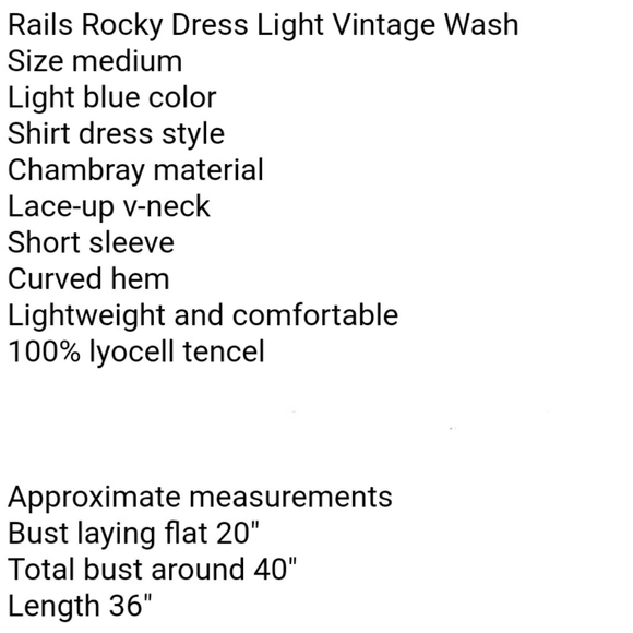 Rails Rocky Lace-Up light wash Lyocell Chambray Shirt Dress M - Picture 10 of 10